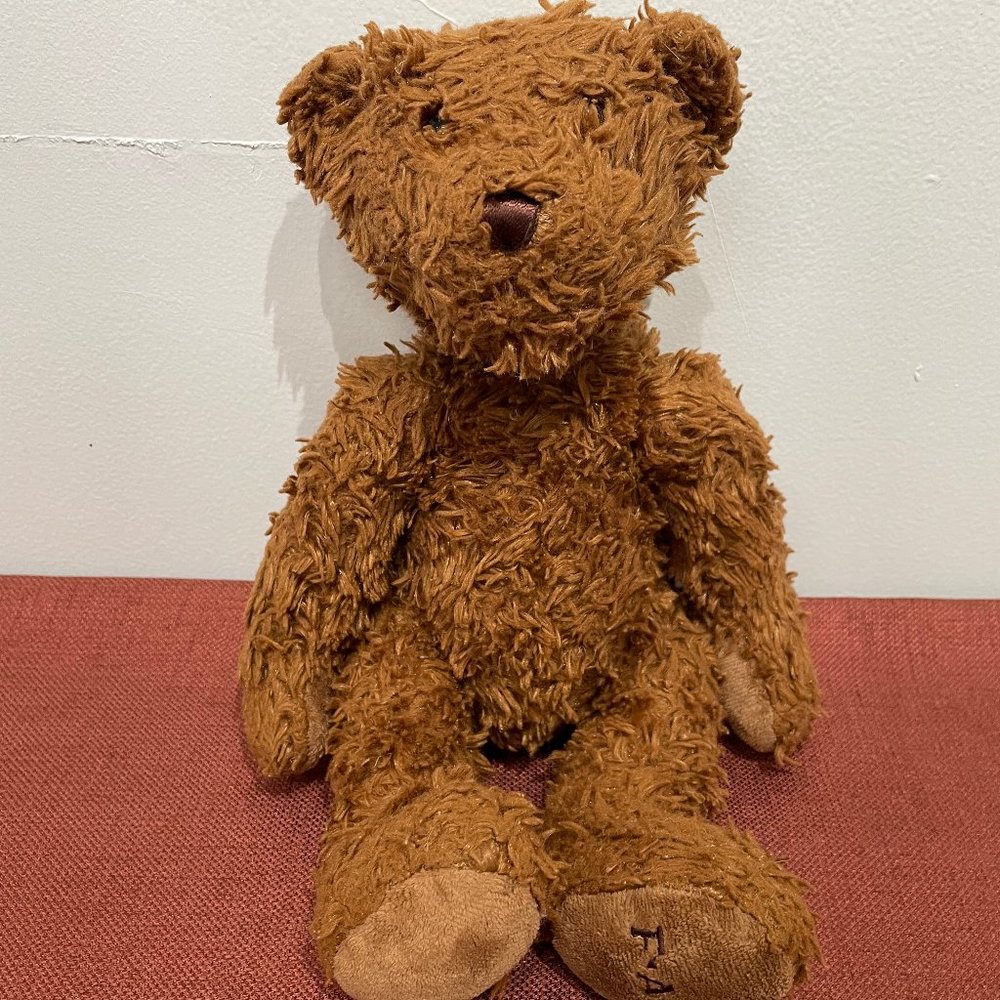 FAO Schwartz Raggedy Teddy Bear with Logo, Stuffed Animal 14”